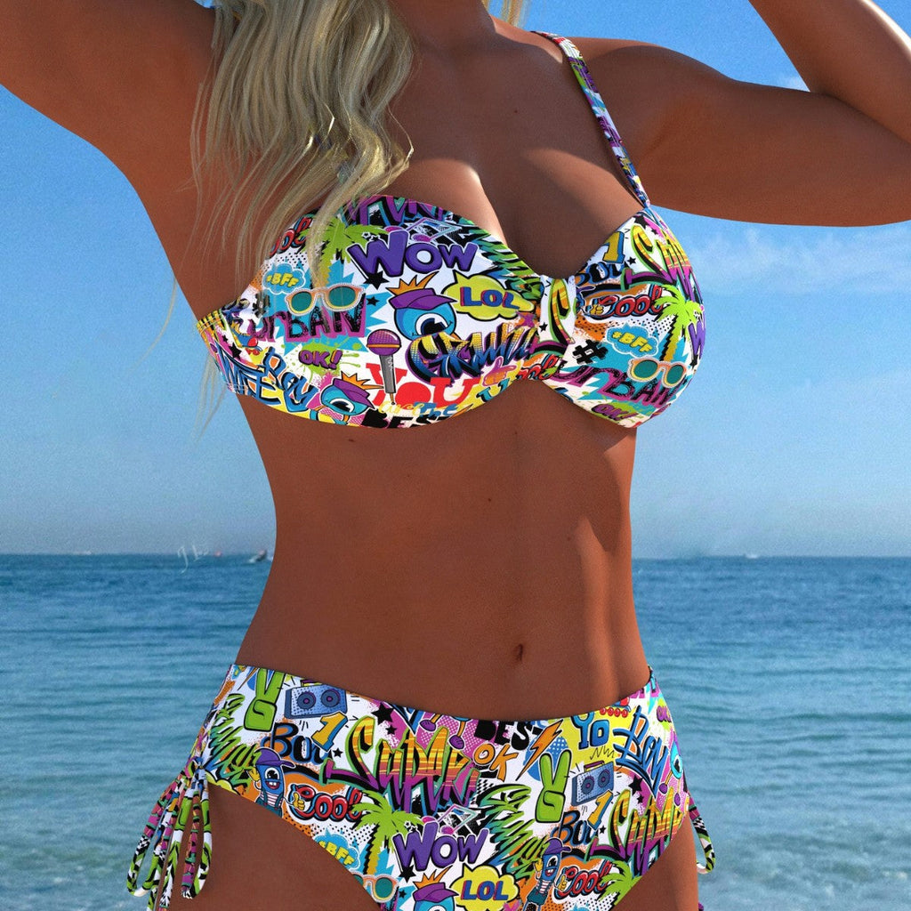 Bikini bandeau pour femmes avec culottes taille haute et motif paisley vif R&B