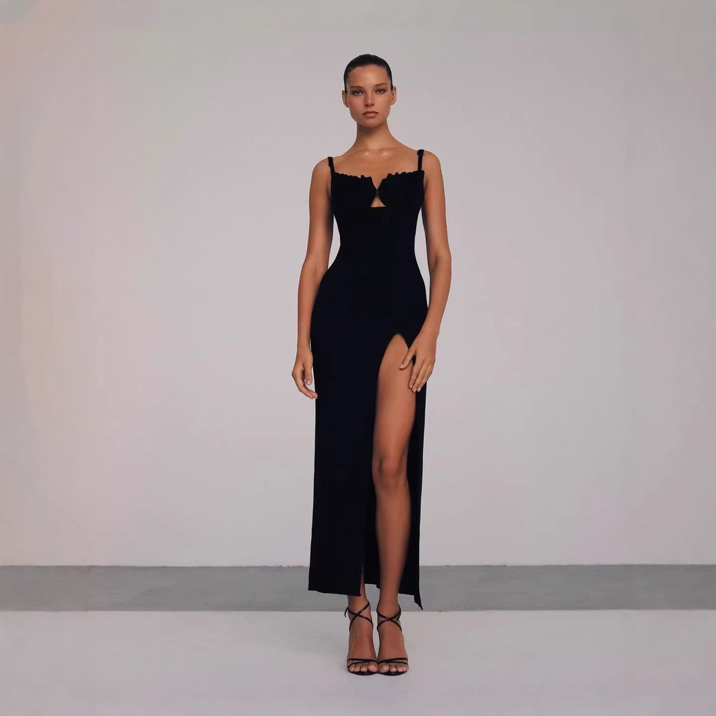 Robe maxi ajustée pour femmes avec fente raffinée et bretelles rembourrées Heidi-Mode