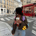 Cardigan en maille oversize pour femmes avec appliqués floraux 3D Echoarchiv