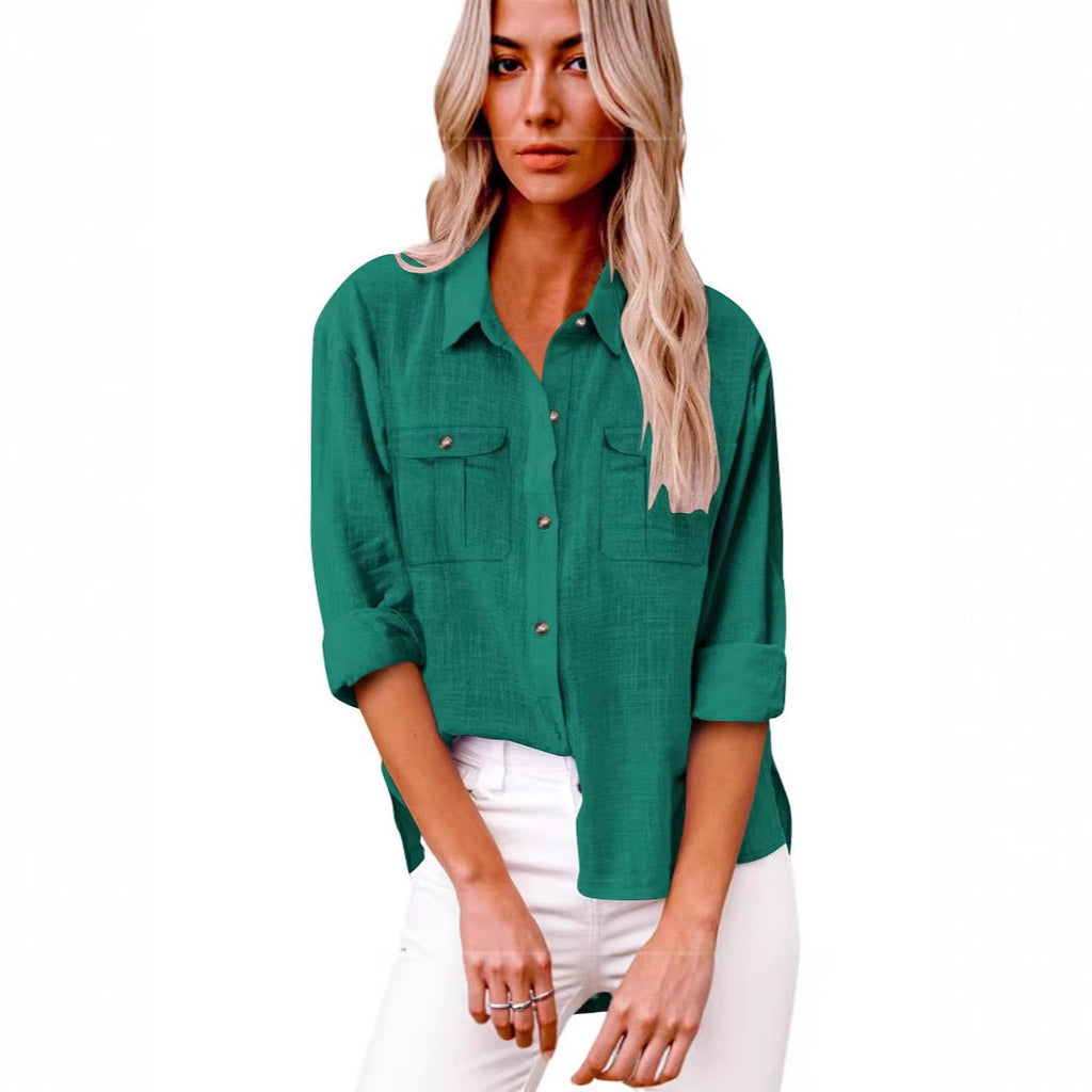 Chemisier oversize léger pour femmes en mélange de coton avec poches poitrine