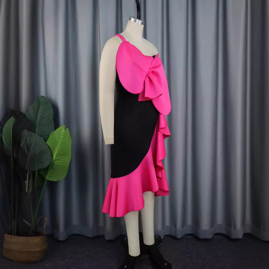 Robe de cocktail pour femmes avec application de nœud décoratif R&B