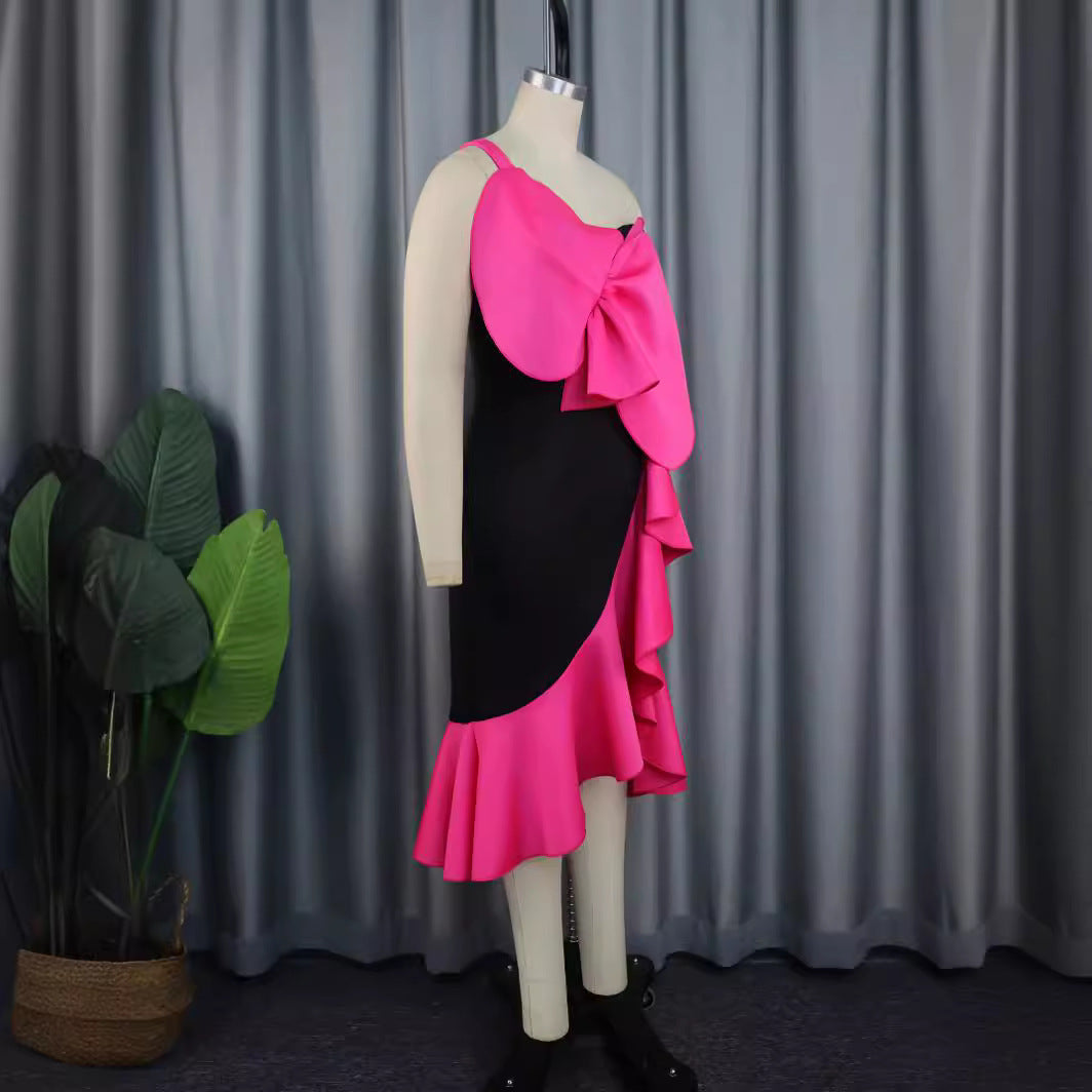 Robe de cocktail pour femmes avec application de nœud décoratif R&B