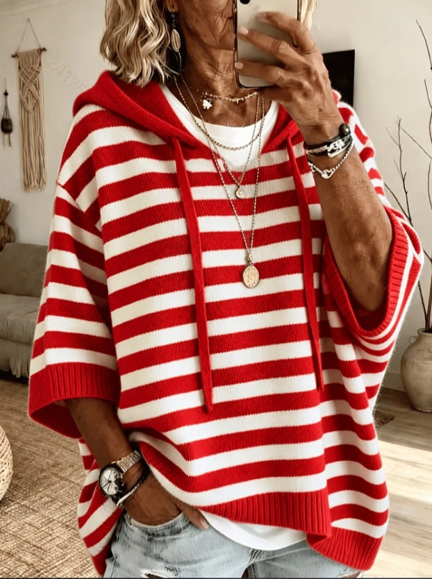 Poncho en tricot oversized avec capuche et manches courtes pour femmes Echo Archiv