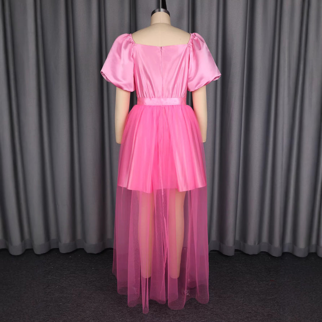 Robe légère pour femmes avec jupe en tulle chic et manches bouffantes R&B