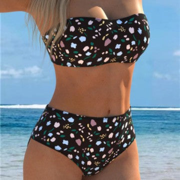 Bikini bandeau pour femme avec motif floral et taille haute R&B