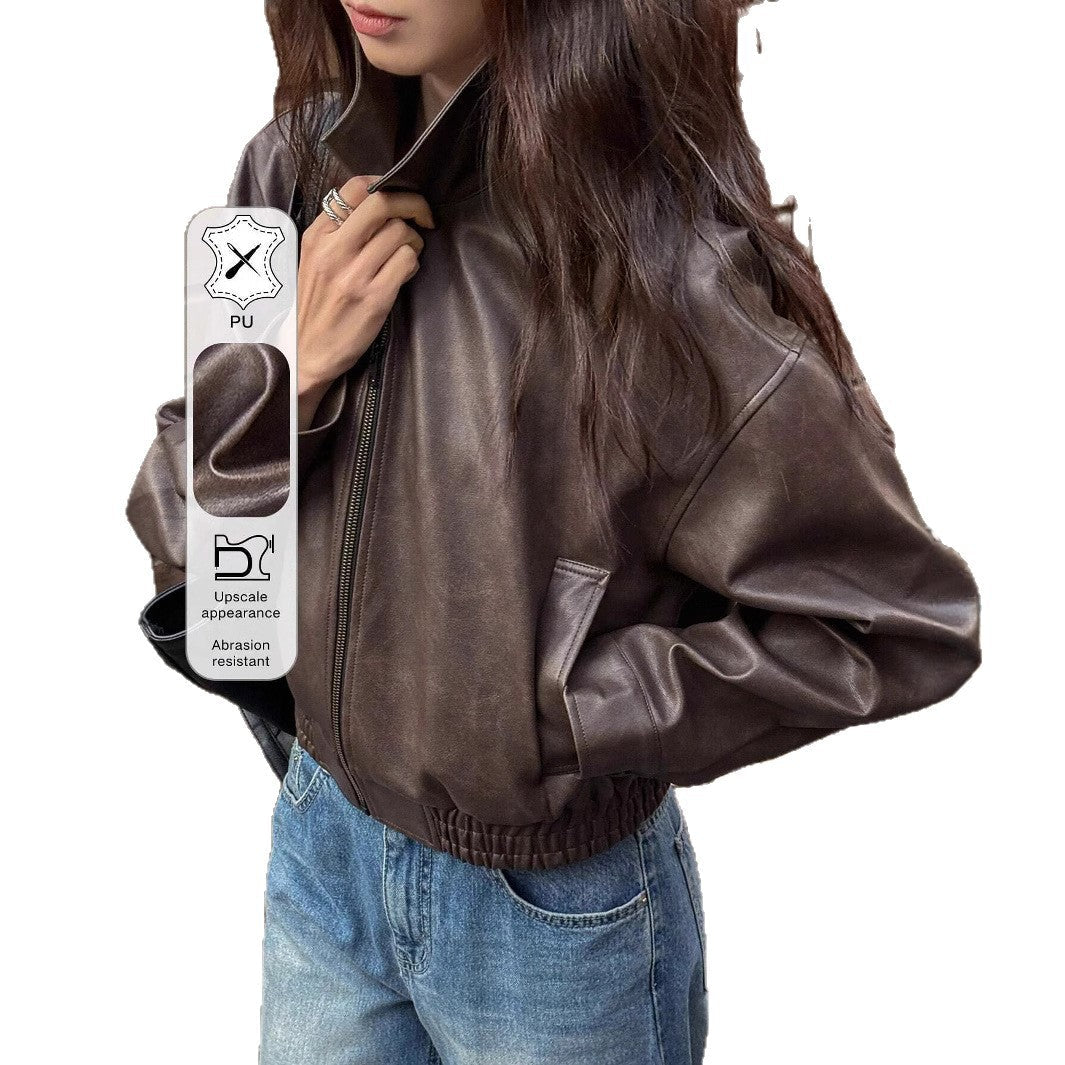 Veste en simili cuir pour femmes avec coupe décontractée