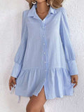 Robe chemise décontractée pour femme avec fines rayures, volants et poignets