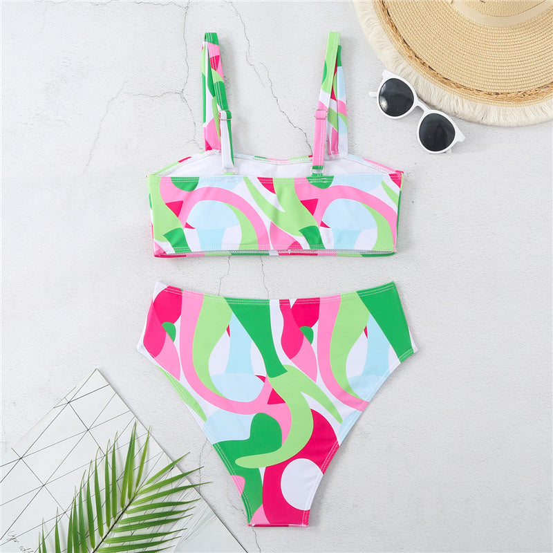 Bikini taille haute pour femmes avec des détails graphiques créatifs R&B