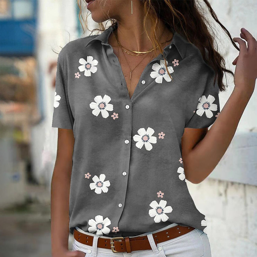 Blouse pour femmes avec motif floral, col chemise et coupe décontractée Echoarchiv
