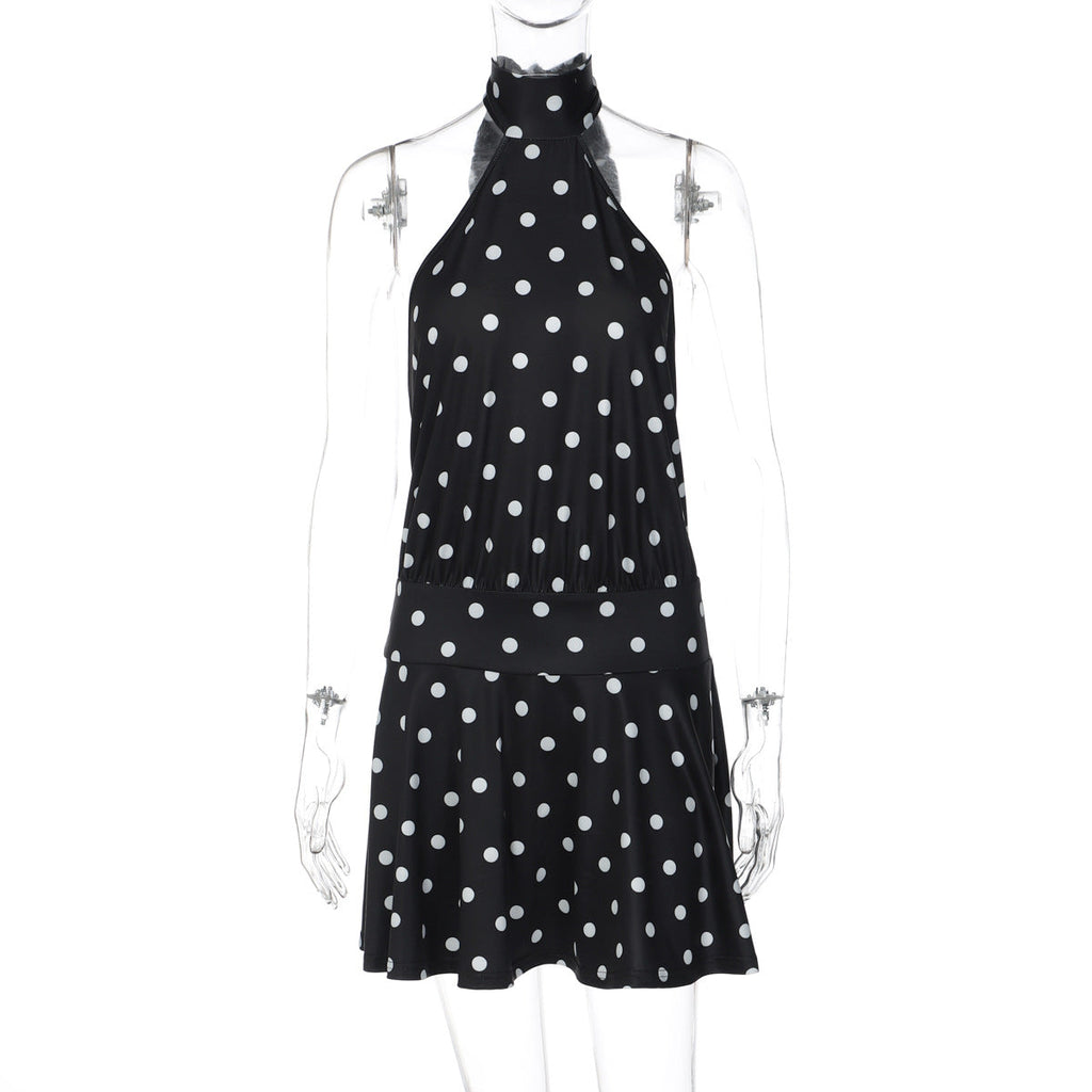 Robe en dentelle aérienne pour femmes avec col halter et motif à pois Heidi-Mode