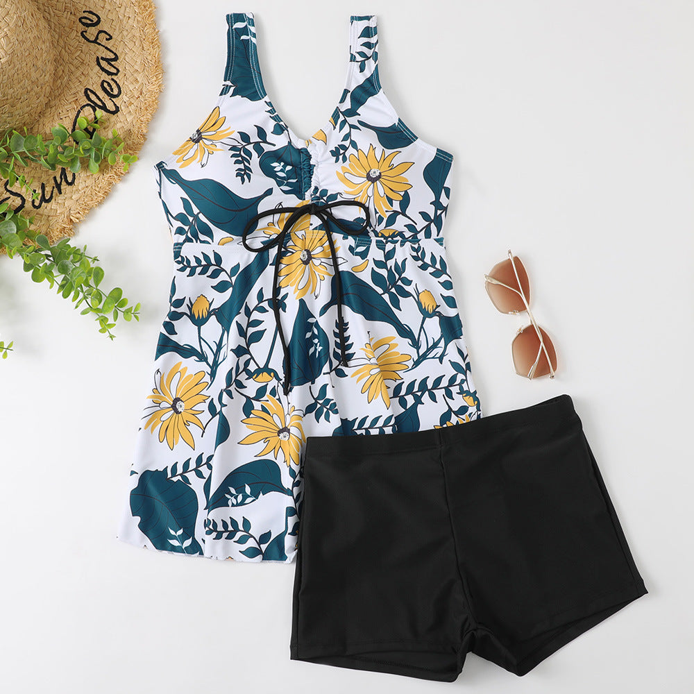 Ensemble de Tankini pour Femmes avec Imprimé Floral à la Mode et Volants R&B