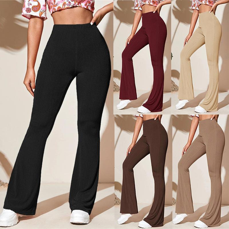 Pantalon évasé à taille haute et côtelé pour femmes avec jambe large et taille élastique Echoarchiv