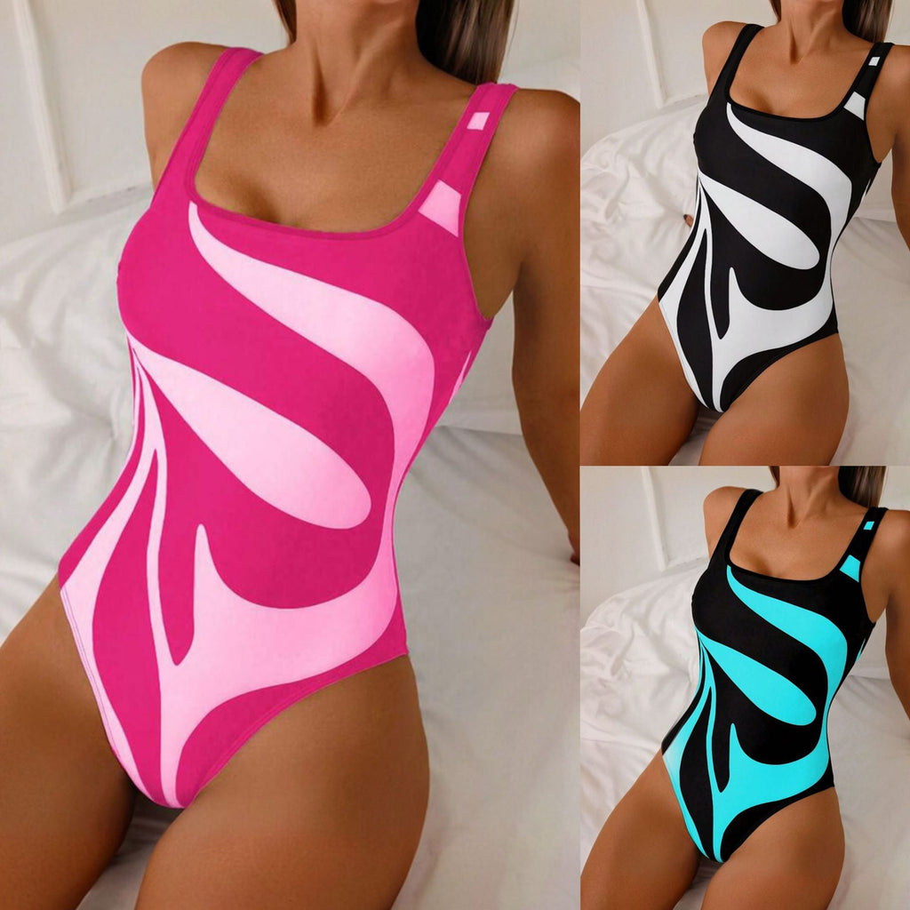 Maillot de bain sportif pour femmes avec un élégant motif de vagues R&B