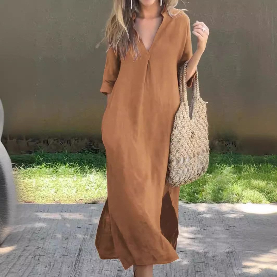 Robe maxi décontractée pour femmes avec décolleté en V caché