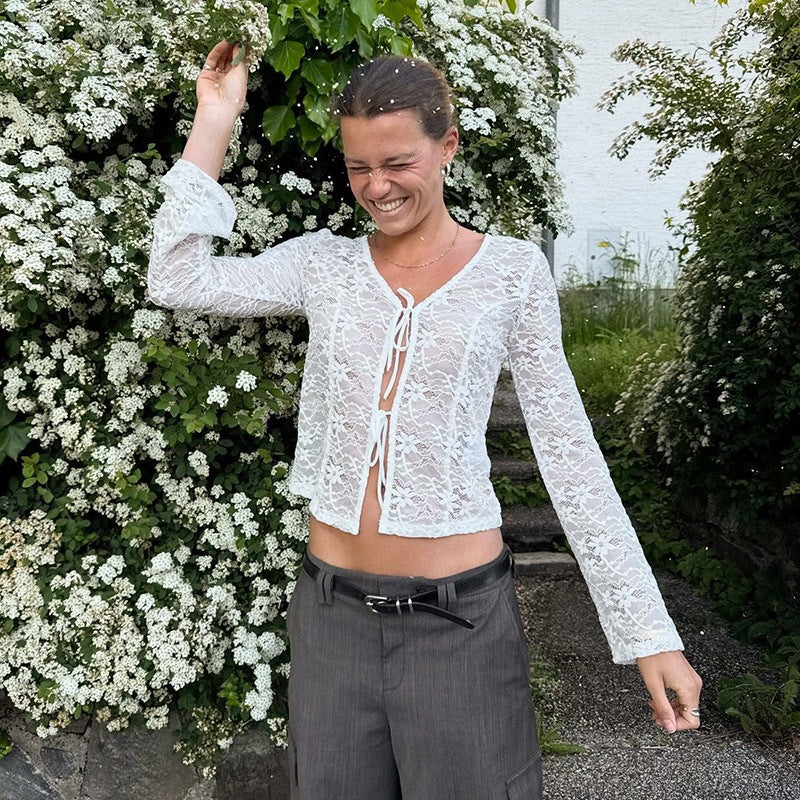 Chemisier en dentelle pour femmes avec fermeture à lacets R&B