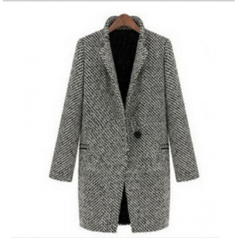Manteau en mélange de laine pour femmes en bouclé chevron avec coupe droite et col à revers Echo Archive