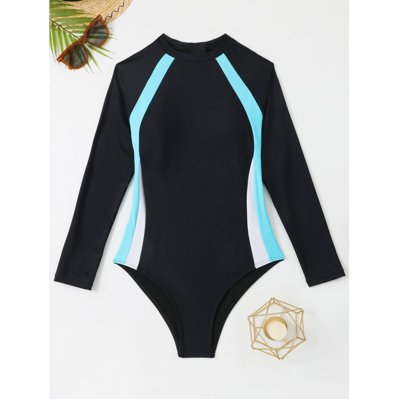 Maillot de bain à manches longues pour femmes avec accents sportifs et modernes R&B