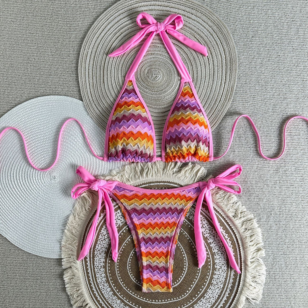 Bikini triangle pour femmes avec un motif zigzag tendance R&B