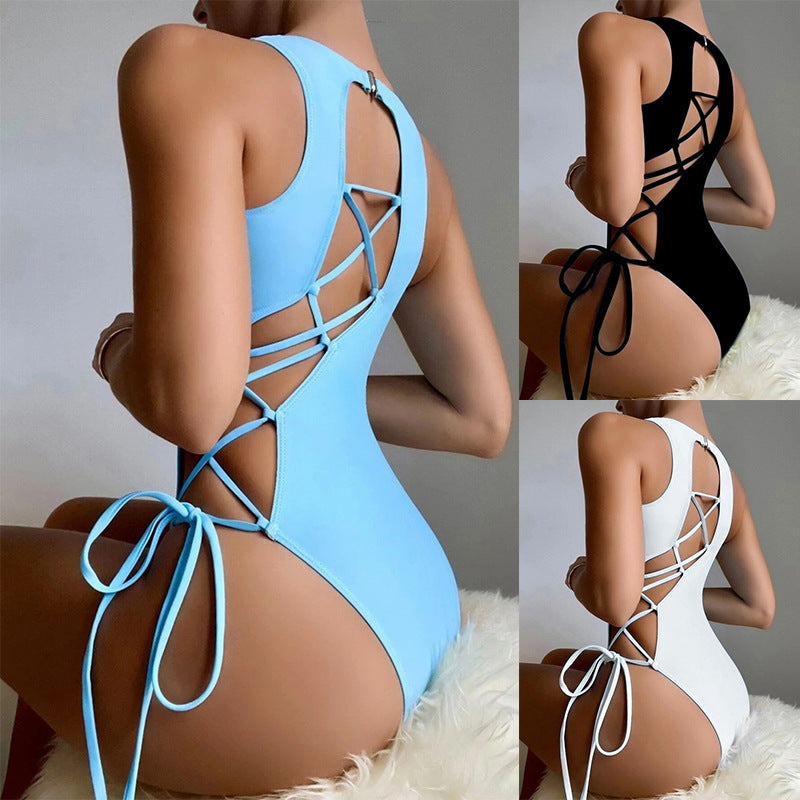 Maillot de bain une pièce sportif pour femmes avec détail de lacets raffiné R&B