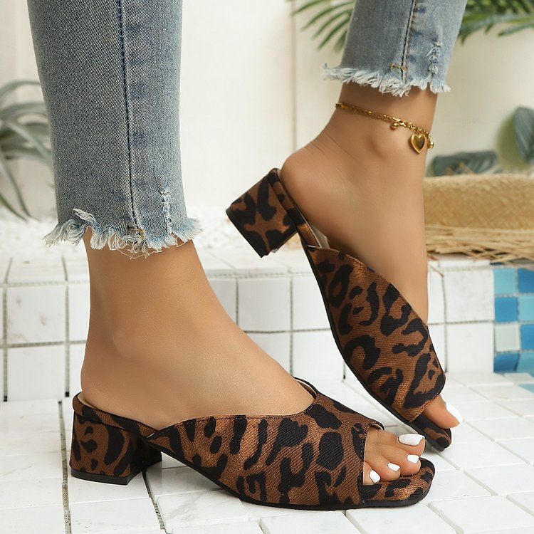 Mules Femme à la Mode avec Motif Léopard et Talon Bloc R&B
