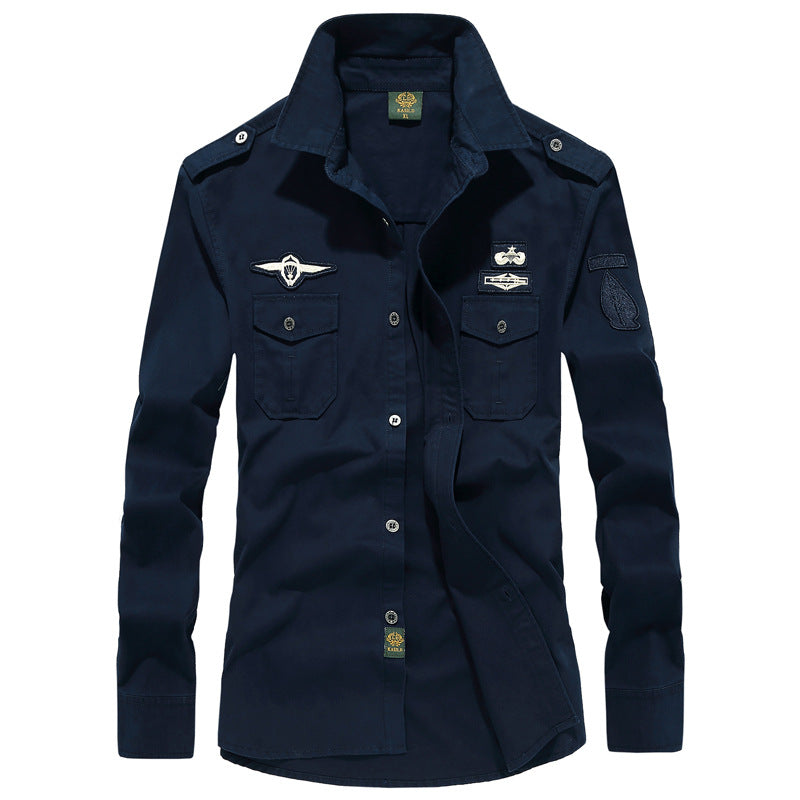 Chemise utilitaire pour hommes inspirée par le militaire en mélange de coton avec épaulettes, poches poitrine et patchs emblématiques Echo Archiv