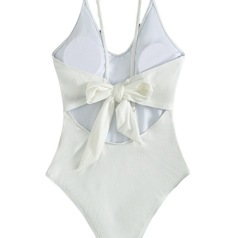 Maillot de bain une pièce pour femmes avec décolleté en V profond et fine structure côtelée R&B