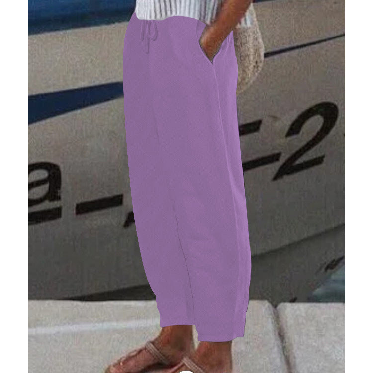 Pantalon Harem Femme Cheville avec Cordon, Poches Latérales et Taille Élastique Echoarchiv