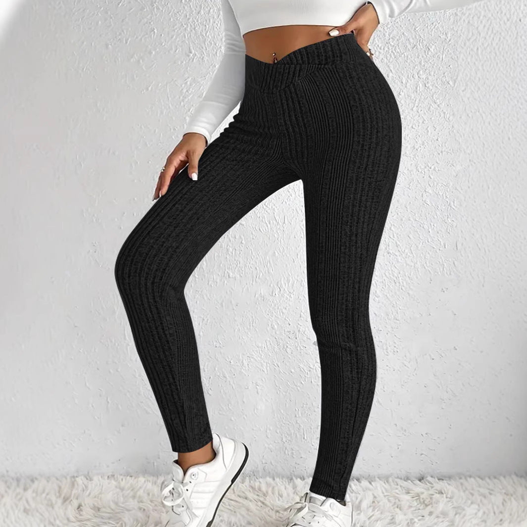 Leggings en maille côtelée taille haute pour femmes avec coupe sculptante Echoarchiv