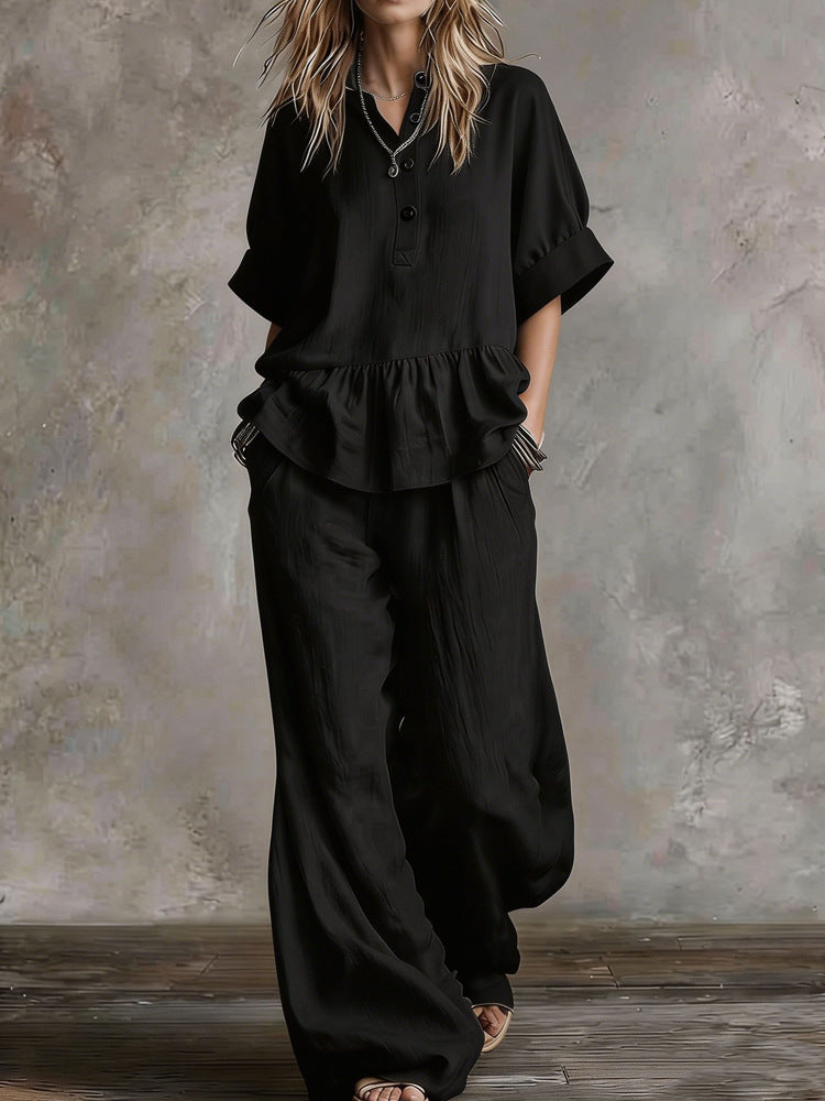 Costume Pantalon Oversize Décontracté pour Femmes avec Haut Croisé R&B