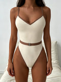 Maillot de bain une pièce pour femmes avec décolleté en V sportif et ceinture tendance R&B