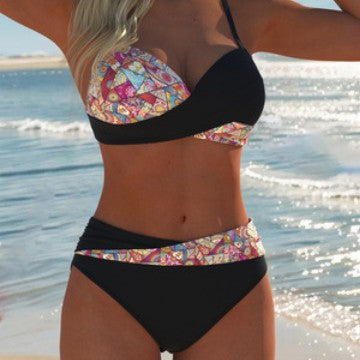 Bikini bandeau pour femmes avec culottes taille haute et motif paisley vif R&B