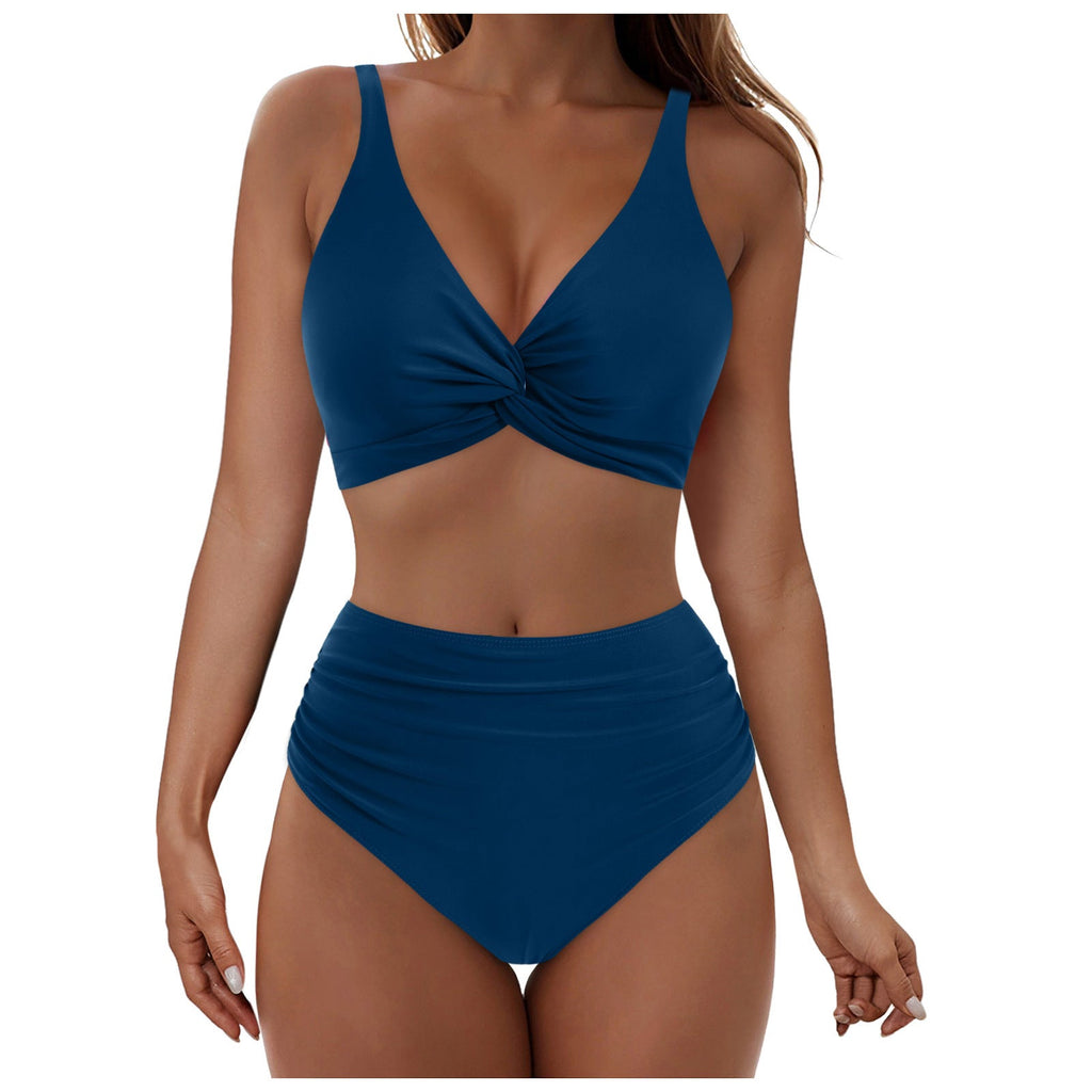 Ensemble de bikini taille haute pour femmes avec haut enroulé élégant R&B