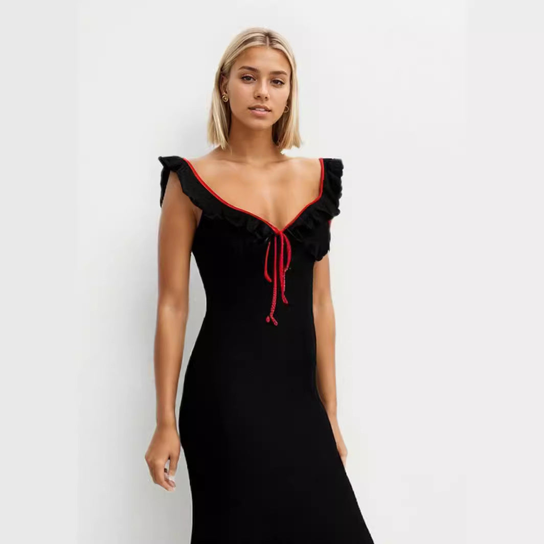 Robe maxi fluide pour femmes avec détails en volants R&B