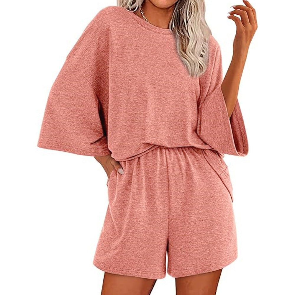 Ensemble de Haut à Manches Courtes Oversized et Shorts à Taille Élastique pour Femmes Echoarchiv