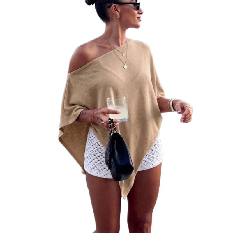 Top poncho asymétrique à épaules nues pour femmes en tricot léger Echoarchiv