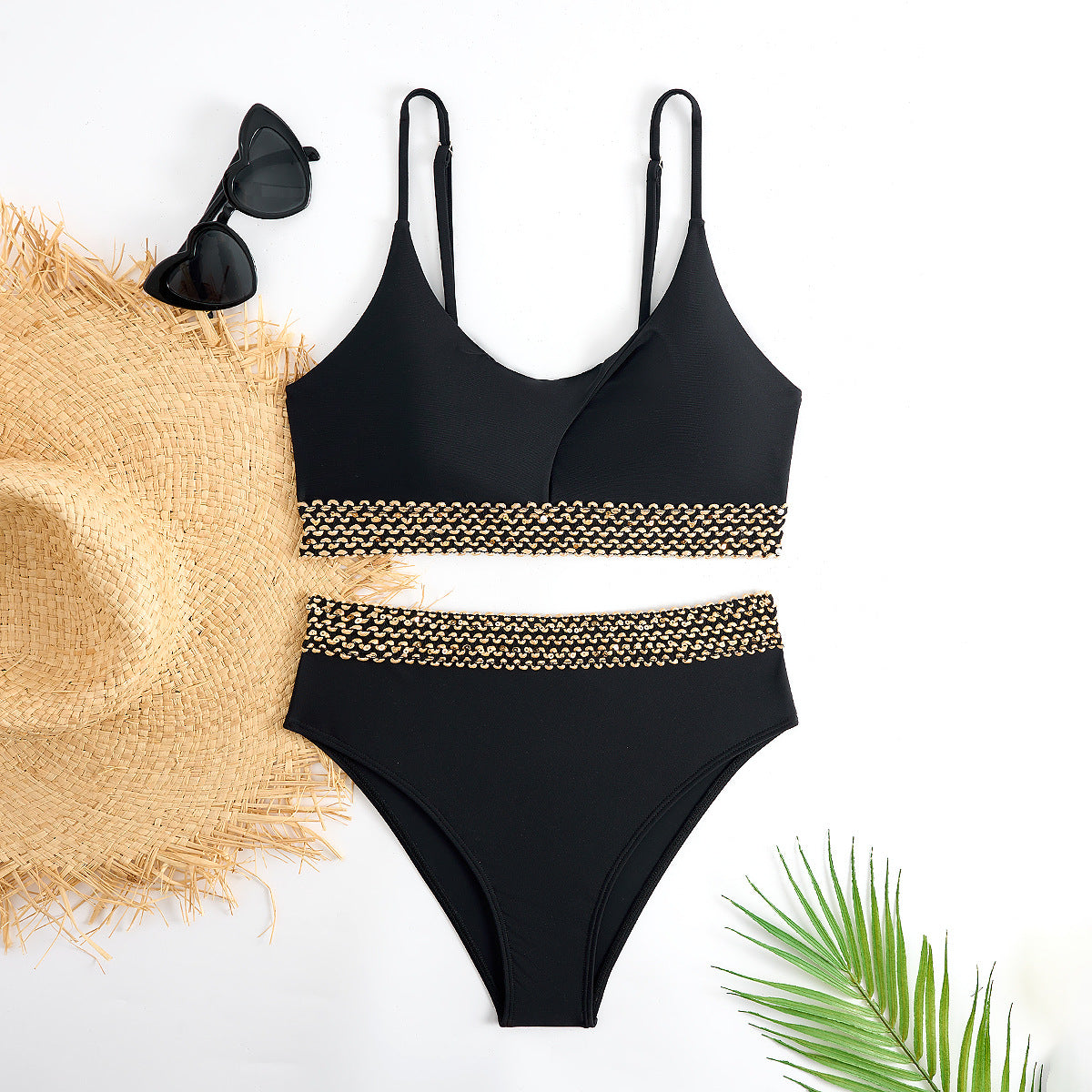 Ensemble de bikini taille haute pour femmes avec détail de nœud décoratif R&B