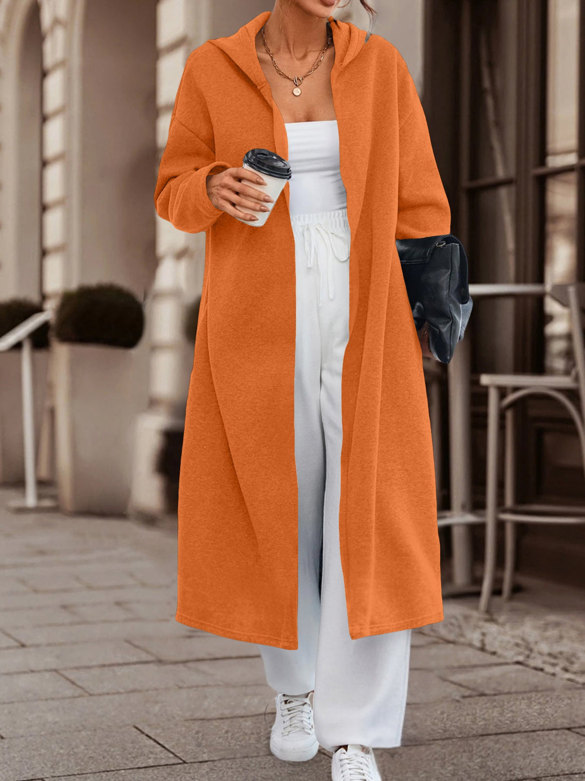 Manteau long oversize à capuche pour femmes avec devant ouvert et doux en polaire Echoarchiv