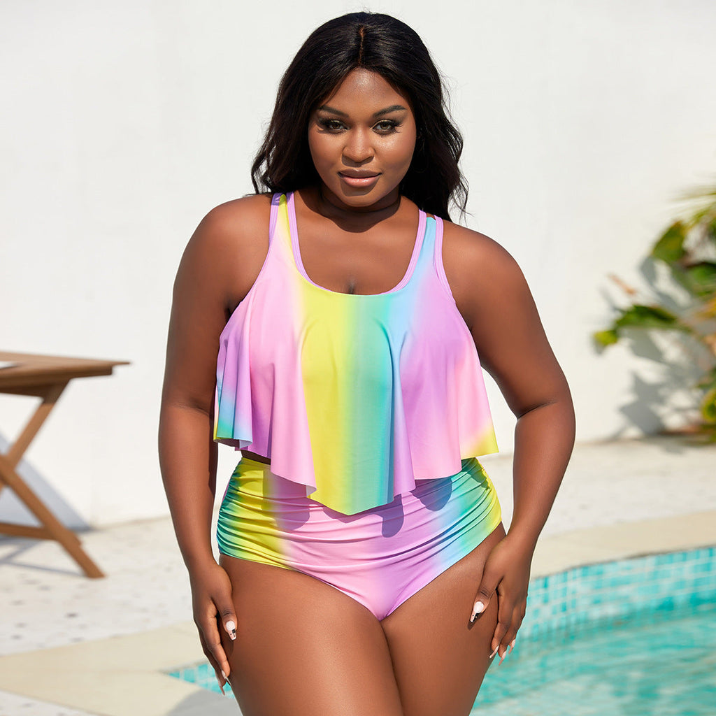 Ensemble Tankini Femme avec Haut Fluide et Short Taille Haute R&B