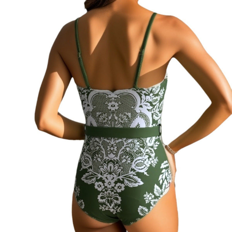 Maillot de bain femme à la mode avec jupe drapée élégante et motif floral R&B