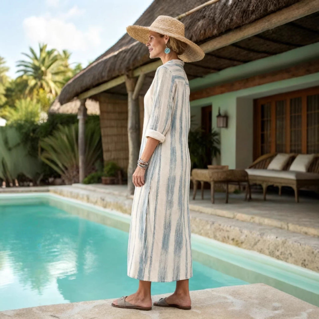 Robe chemise rayée en look lin pour femmes Echoarchiv