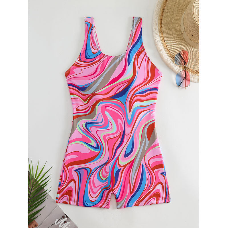 Maillot de bain sportif pour femmes avec motif abstrait moderne R&B