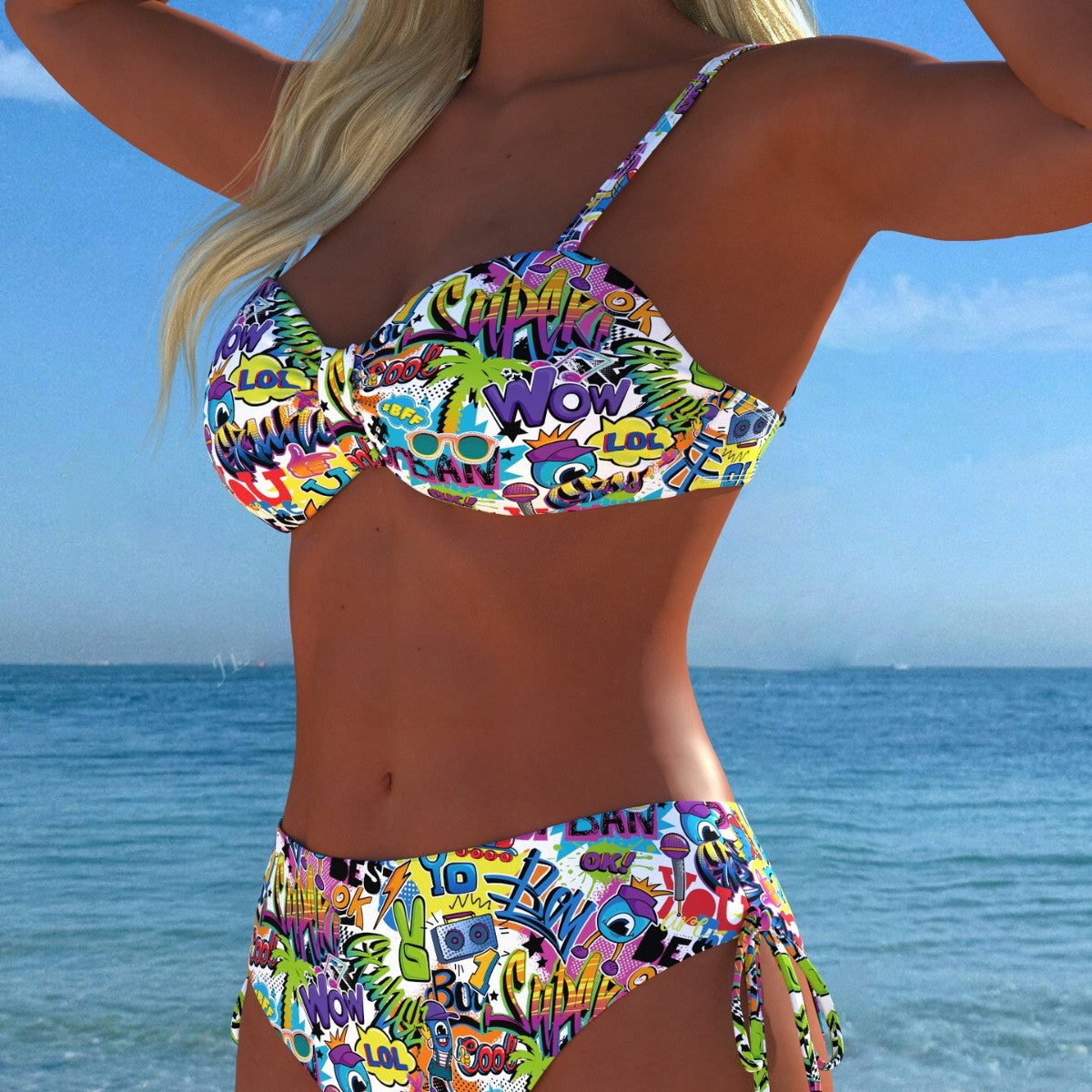 Bikini bandeau pour femmes avec culottes taille haute et motif paisley vif R&B