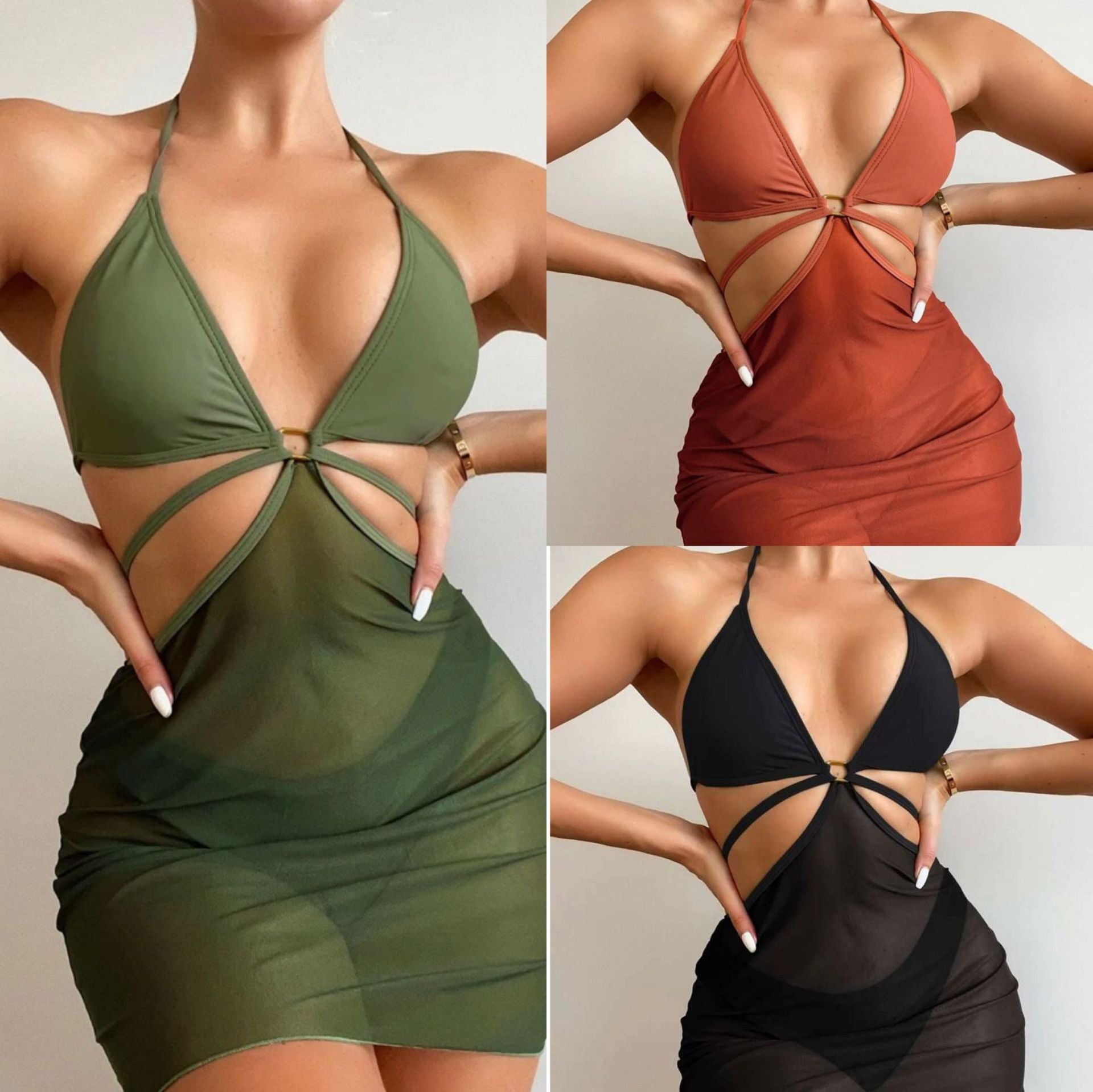 Bikini triangle femme avec jupe transparente R&B