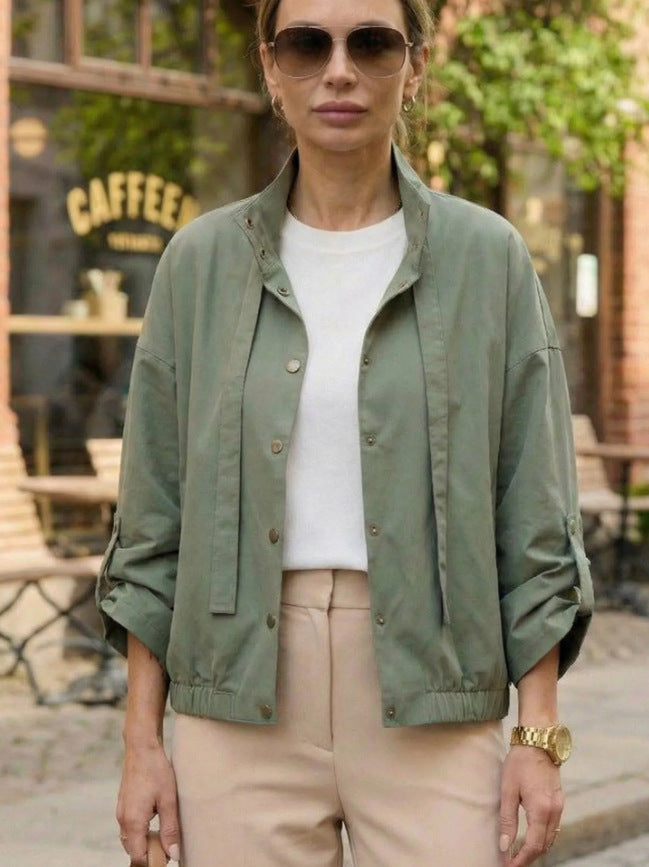 Veste de loisirs courte pour femmes avec col montant