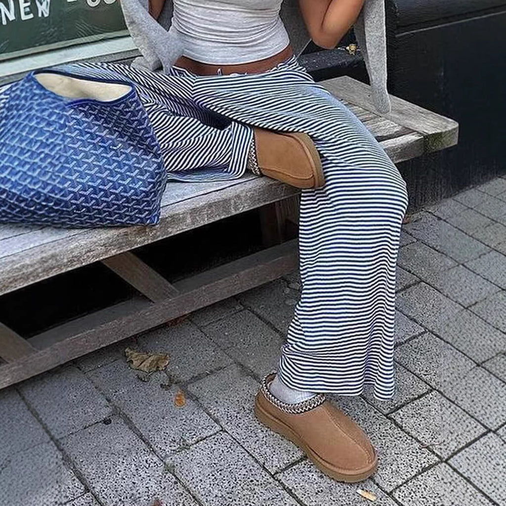 Pantalons de détente pour femmes avec taille élastique et motif à rayures fin