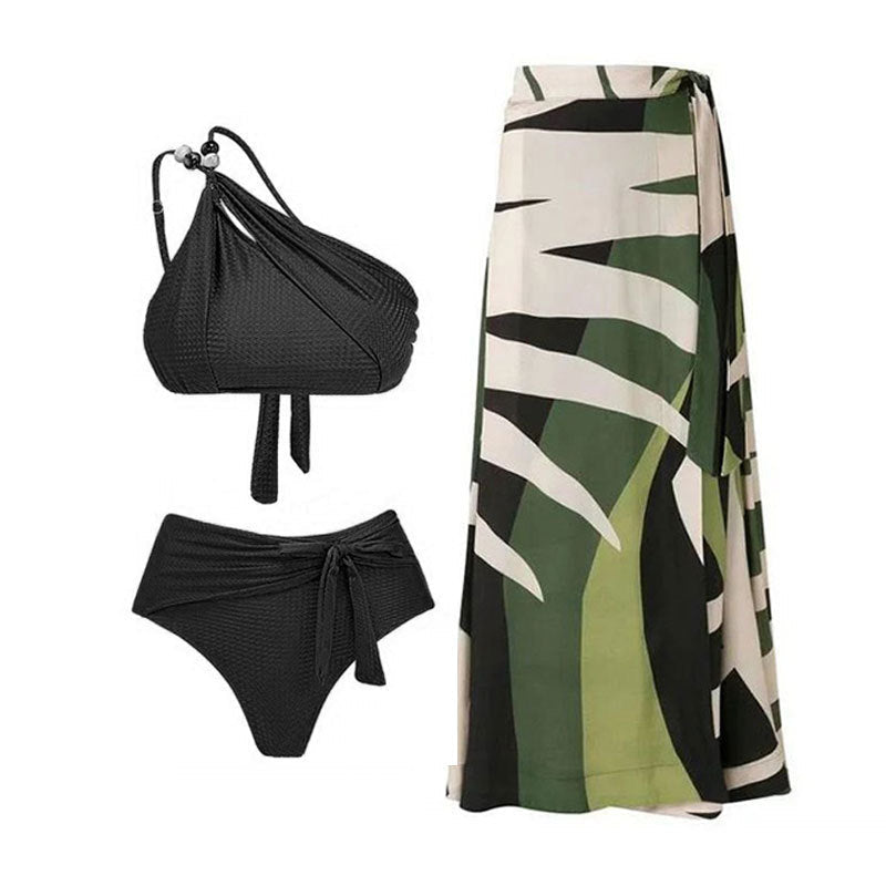 Bikini femme taille haute avec coupe asymétrique et design enroulé raffiné R&B