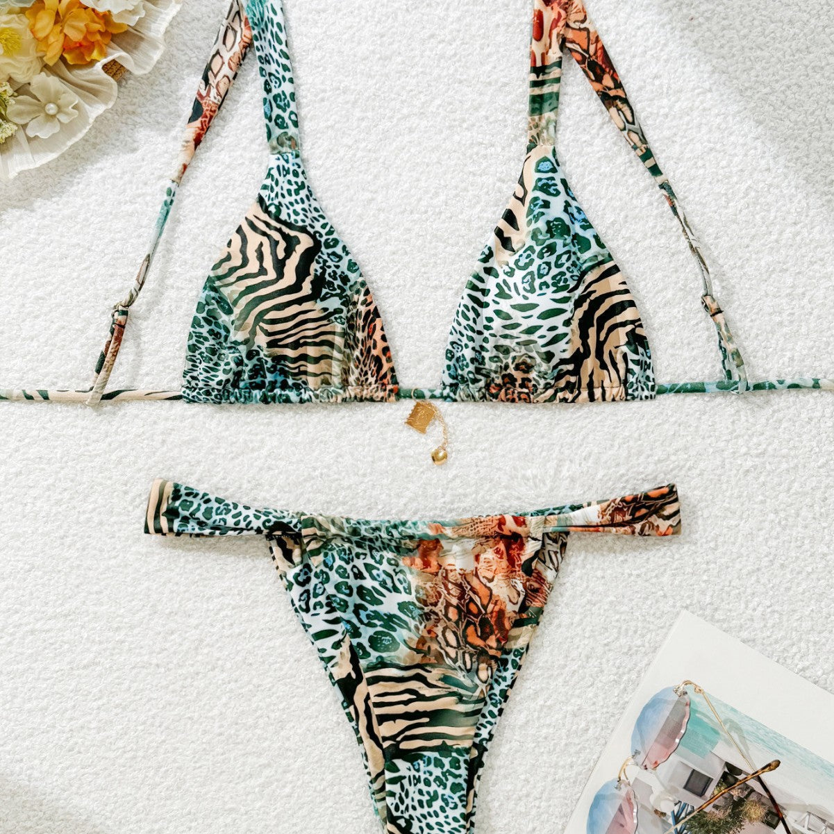 Bikini triangle femme avec motif floral léopard Echo Archiv