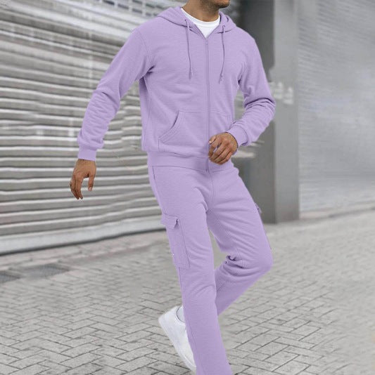 Ensemble de sweat à zip athlétique pour hommes avec pantalon de jogging cargo, coutures ergonomiques et bords côtelés Echo Archiv