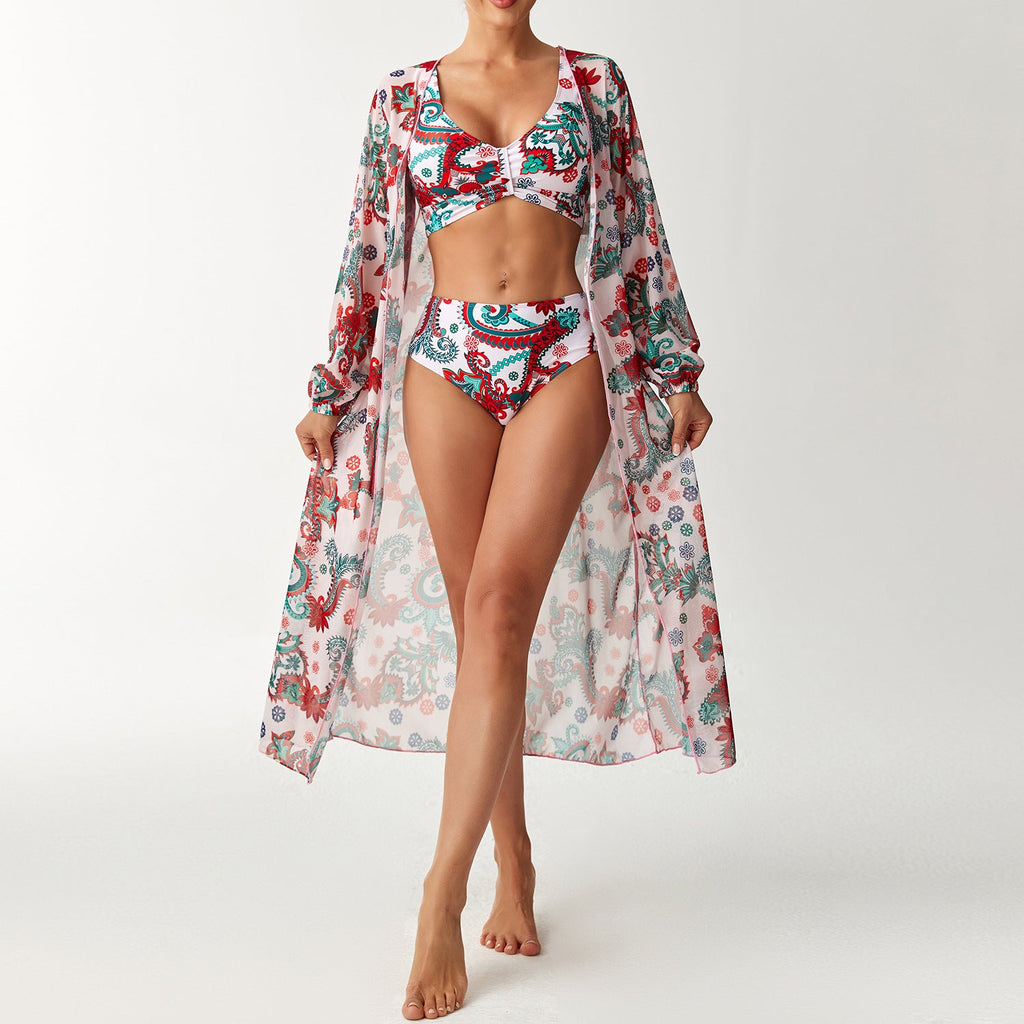Robe de plage transparente pour femmes avec motif floral R&B