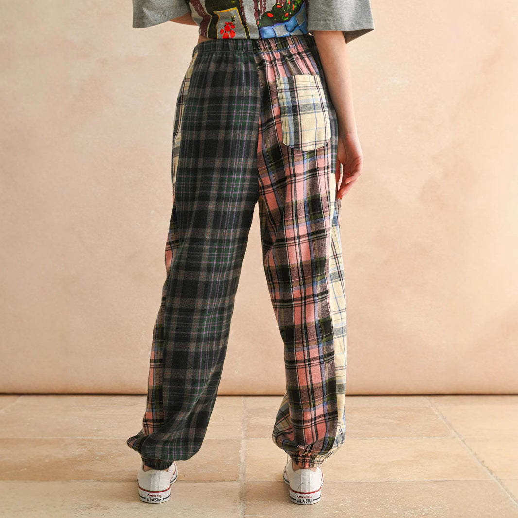 Pantalon de confort à carreaux pour femmes avec taille élastique R&B